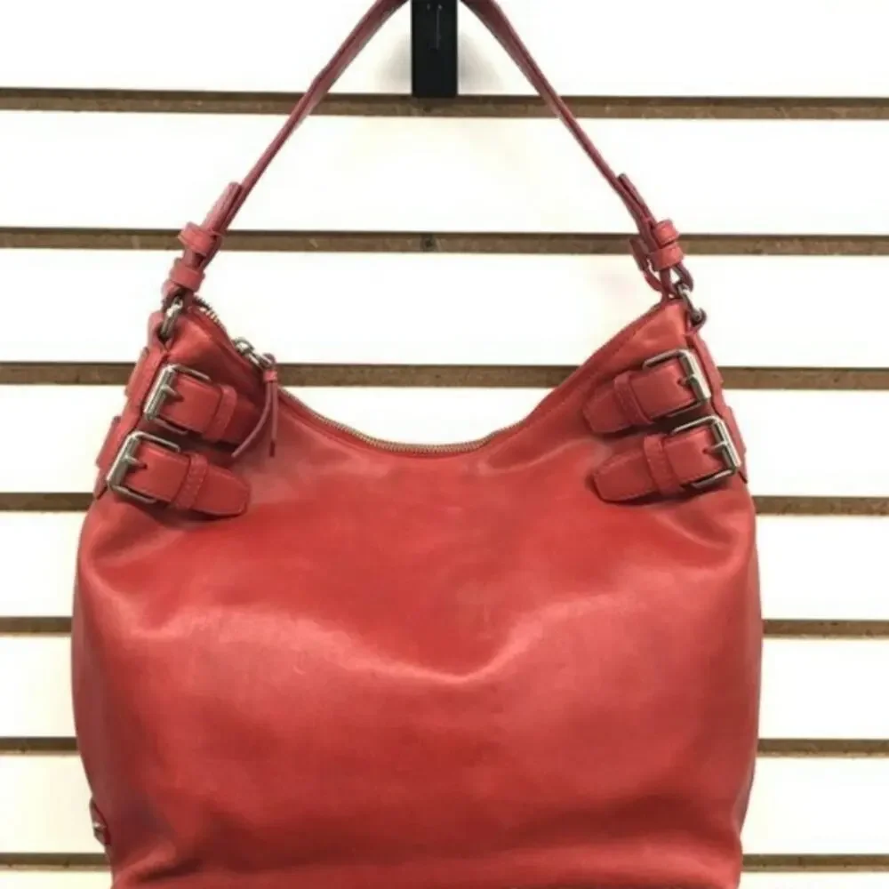 COLE HAAN LRG RED STRAP LEATHER HOBO BAG *
